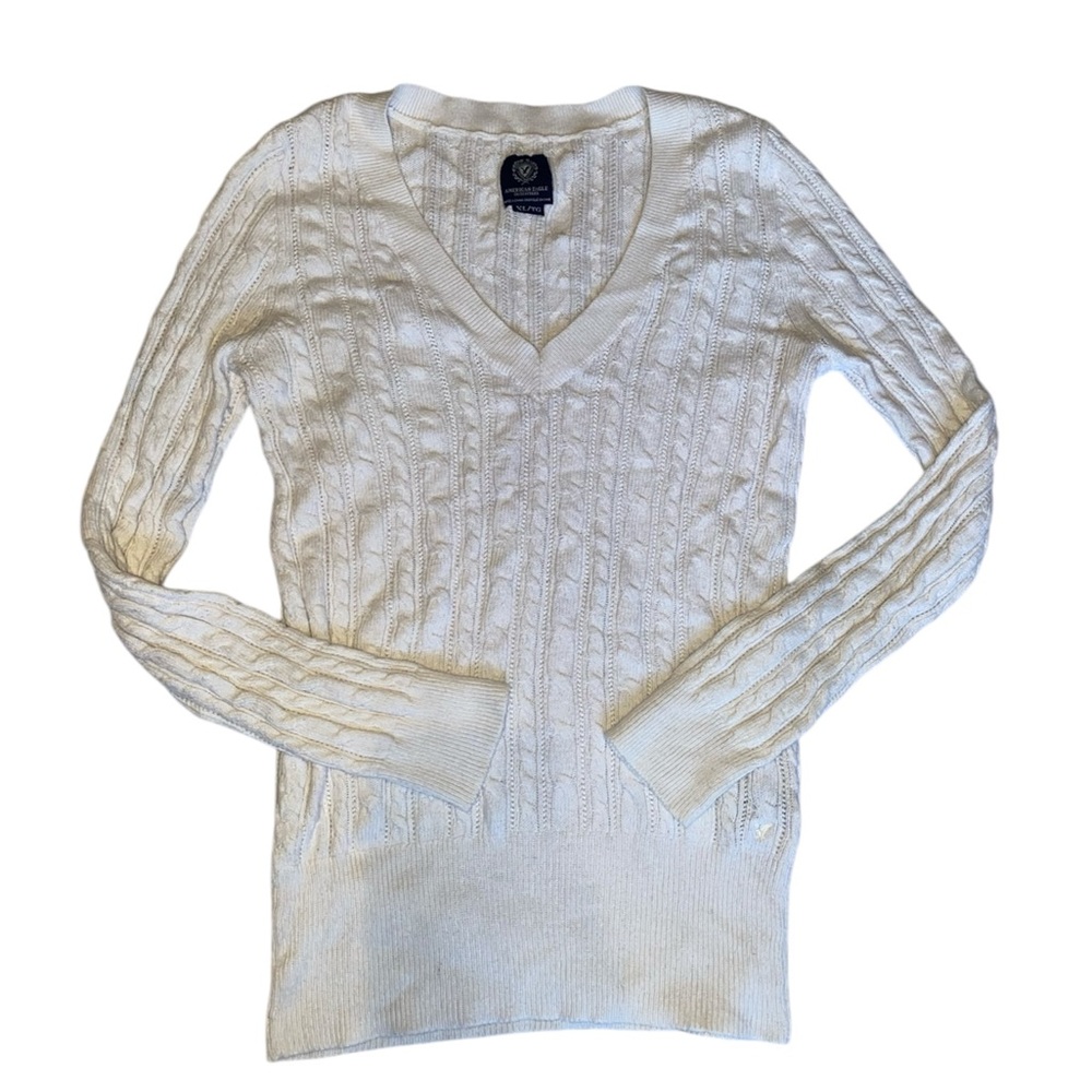 y2k white knit v neck sweater